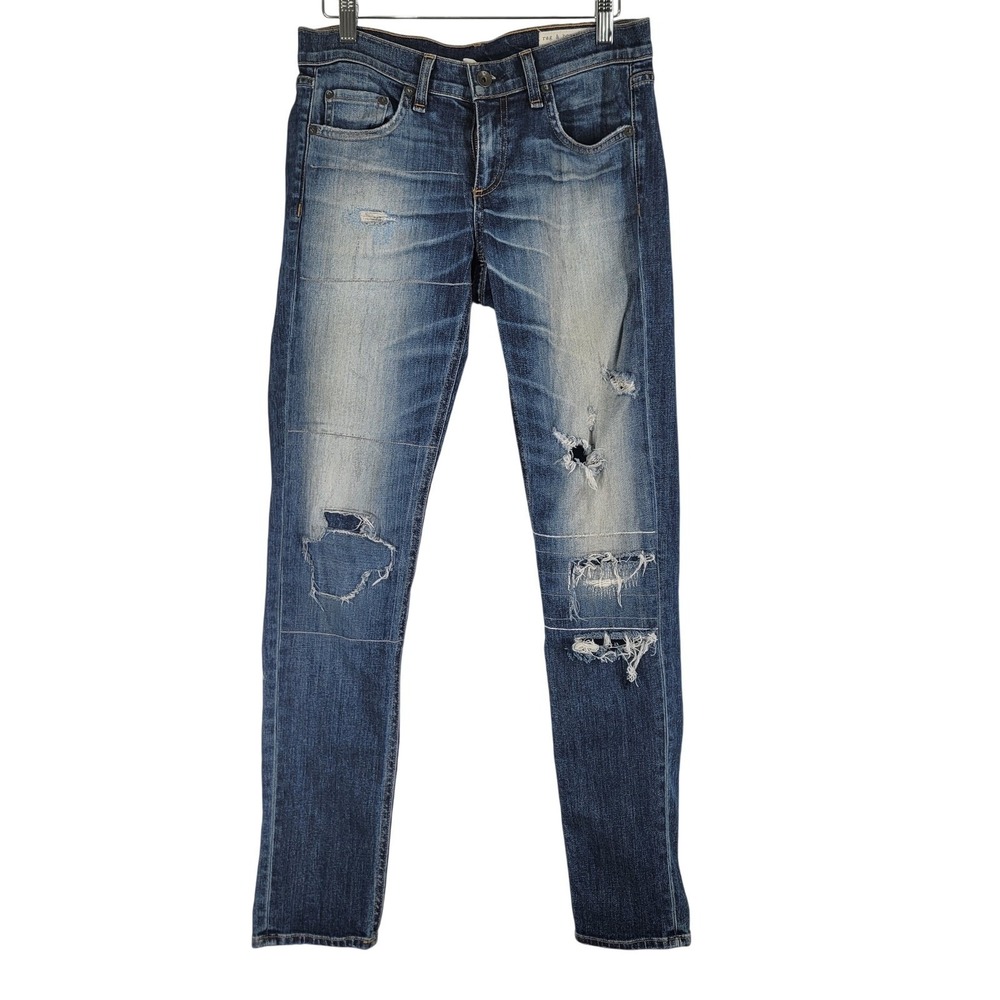 Rag Bone JEAN The Dre Low Rise Distressed Skinny Jeans Blue Denim Size 25
